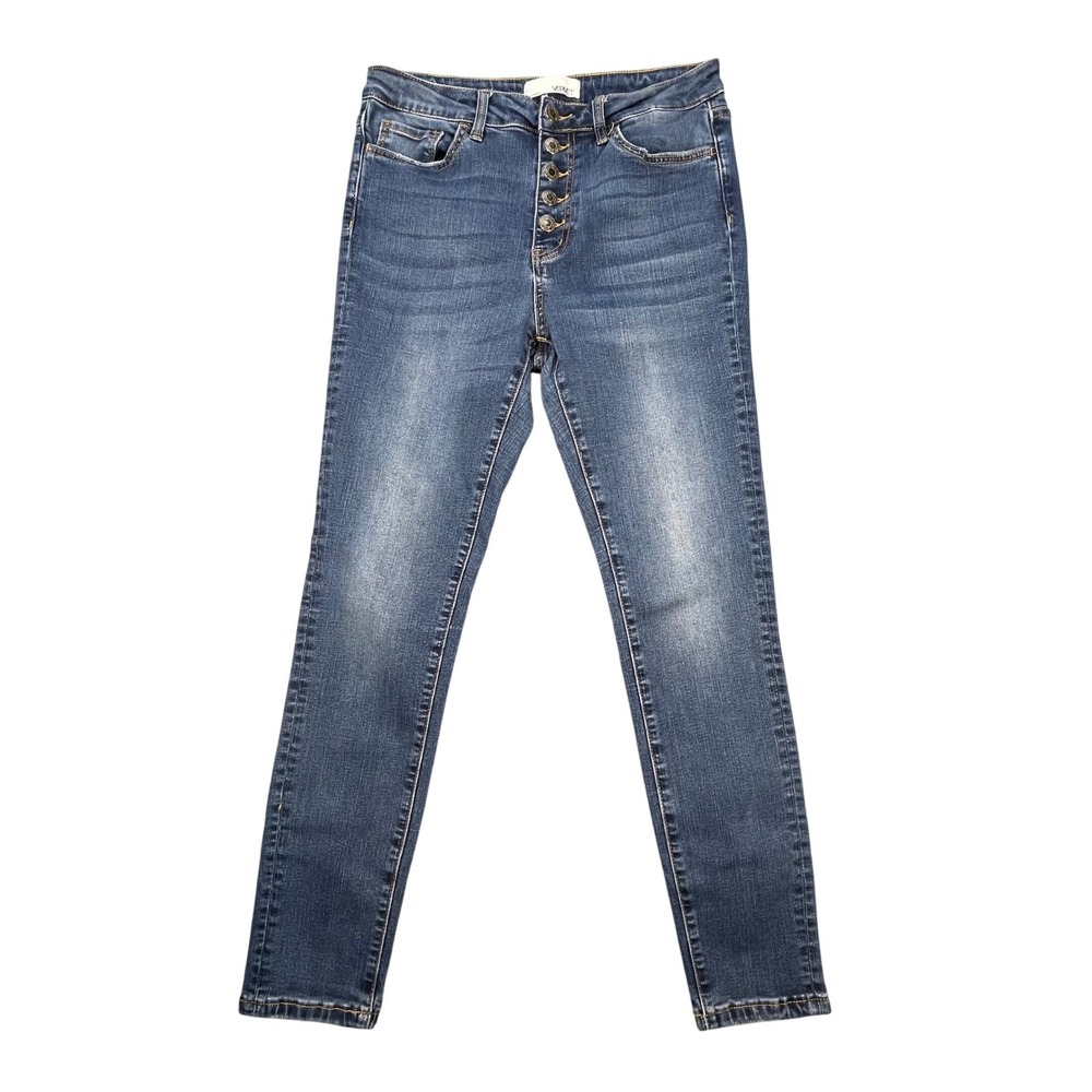 Vervet Blue High Rise Exposed Button Fly Skinny Jeans Womens 28 VT982